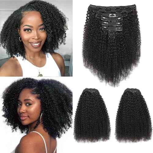 Afro Kinky Curly Clip in Hair Extensions Human Hair 4C Hair Clip in Extensions 8pcs 240g/set 10A Brazilian Virgin Natural Hair Clip Ins for Black Women Natural Black Color 14 Inch
