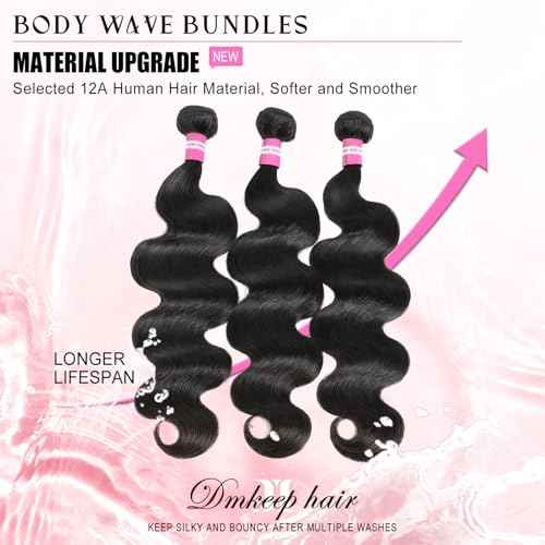DMKEEP Body Wave Bundles Human Hair 14 14 14 Inch 12A Human Hair Bundles 100% Unprocessed Brazilian Raw Virgin Hair 3 Pcs Quick Weave Human Hair Extensions Natural Color