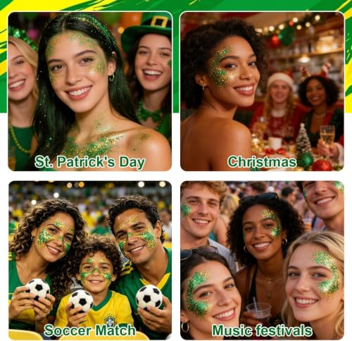 Brazil Green & Yellow Glitter Stick - Face Body Hair