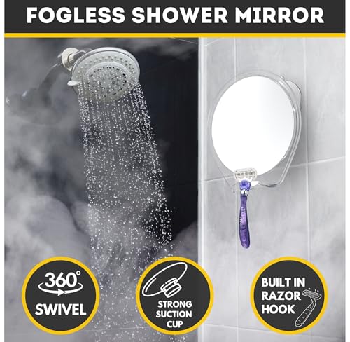 HONEYBULL Fogless Shower Mirror with Suction Mount & Razor Hook