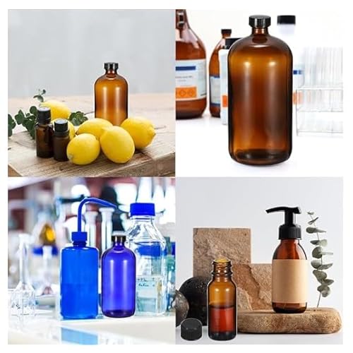 1/2 Oz Boston Round Amber Glass Bottle With Black Phenolic Polycone Liner Caps- 144 PACK; Perfect For Perfumes, Essential Oils, Aromatic Blends, Bath and Body, Reagent Liquids 15ml