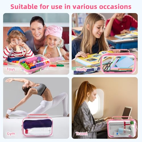 SameTech Zippered Hard Pouch, 2pcs Clear Plastic Storage Box Containers Small Toiletry Bag, Clear Hard Zipper Case for Small Items, Toys, Building Blocks, Puzzles, Cosmetics, Stationery Accessories