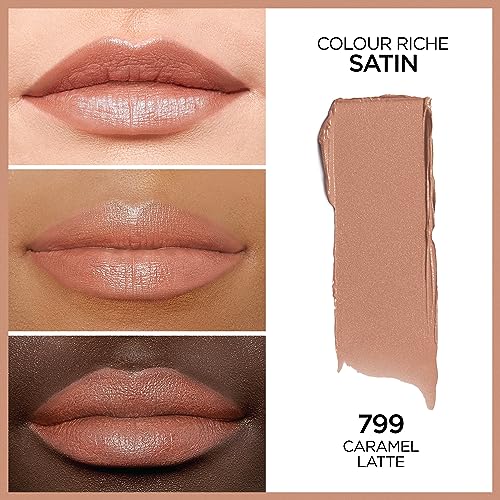 L'Or?al Paris Colour Riche Original Creamy, Hydrating Satin Lipstick Bundle with Argan Oil and Vitamin E, Bronze Coin, Caramel Latte, 2 Count
