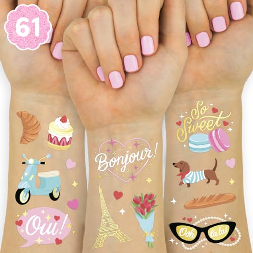 xo, Fetti Paris Themed Party Temporary Tattoos - 61 Foil Styles | Parisian Birthday Decorations, Ooh La La Party Accessory, Eiffel Tower Theme Favor, Cute Macaron Gift + Pink Party Supplies