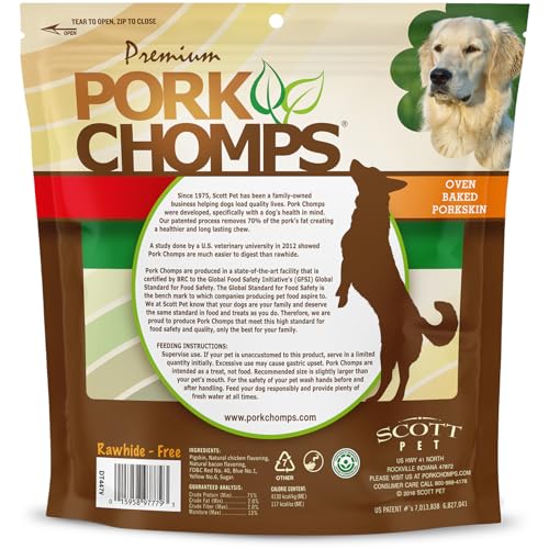 Pork Chomps Baked Pork Skin Dog Chews, 6-inch Twists, Bacon Flavor Wrap, 4 Count (Pack of 2)