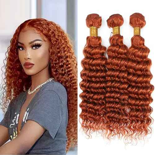 Dark Orange Human Hair Color 350 Bundles Ginger Deep Wave Bundles Brazilian Virgin Remy Hair Extensions Double Weft Ginger Orange Deep Wave Human Hair Weave 14 16 18 Inch