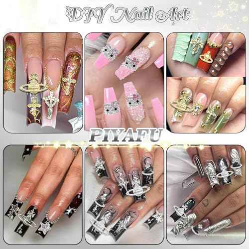 88 Pcs Silver Gold Nail Charms and Gems,Luxury Zircon Kitty cat Nail Crown Planet Snake Star Cross Nail Charms Rhinestones Alloy Nail Decoration 3D Nail Charms Y2k for Nail Art DIY Jewel Accessories