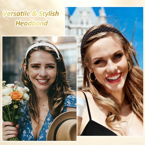 2-Pack Polka Dot Headbands for Women & Girls Black & White Boho Hair Accessories