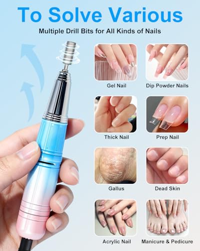 MOSKANY Professional Cordless Nail Drill Kit 45000RPM with UV Lamp & LCD
