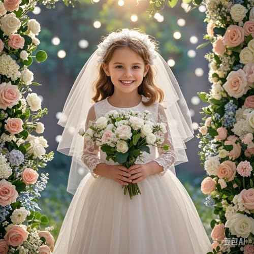 2 Pcs Flower Girl Headpiece - Hair Accessories for Wedding Flower Girl Headband Flower Crown Floral Girls Tiara Rhinestone Pearl Headband Baby Toddler First Communion Prom (Blue, 13 inches)