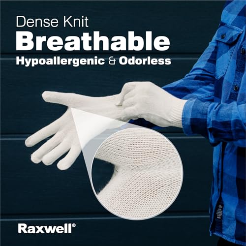Raxwell Premium White Cotton Knit Gloves - 12 Pairs, Size Large