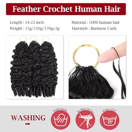 LOLly Hair 20 Inch #1B Human Crochet Hair Feather Lightweight Pre-Looped