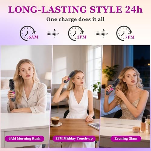 Cordless Hair Straightener Brush with LED Display - 3 Heat Settings