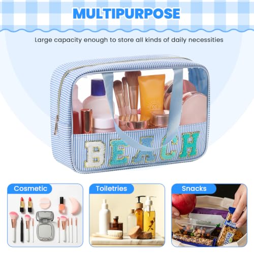 Sanwuta Seersucker Beach Bag - Clear Chenille Makeup Pouch