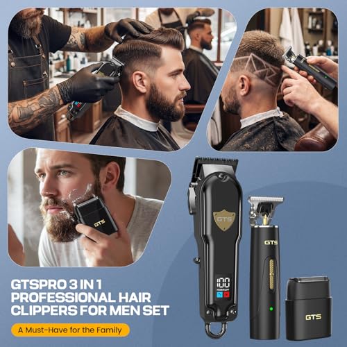 GTS PRO Black Cordless Hair Clippers & Beard Trimmer Set with IPX7 Waterproof Shaver