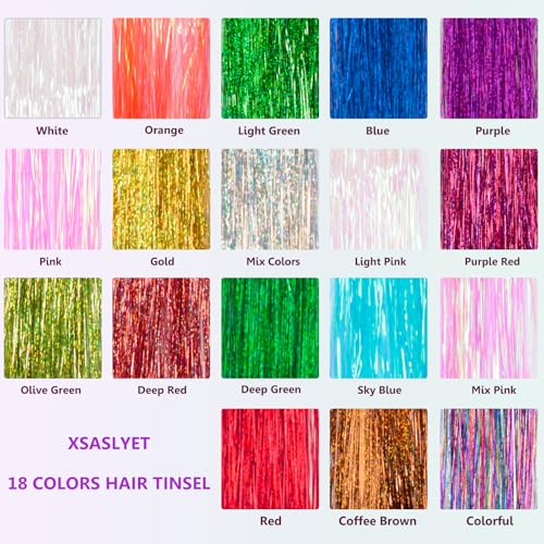 Hair Tinsel Kit, 18 Colors 7800 Strands with Tools