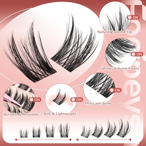 Focipeysa Wispy Lash Clusters Kit Spikes Eyelash Clusters Kit Manga Eyelash Extensions Kit with Bottom Lashes Individual Lashes Extensions Kit with Lash Bond and Seal Lash Tweezers