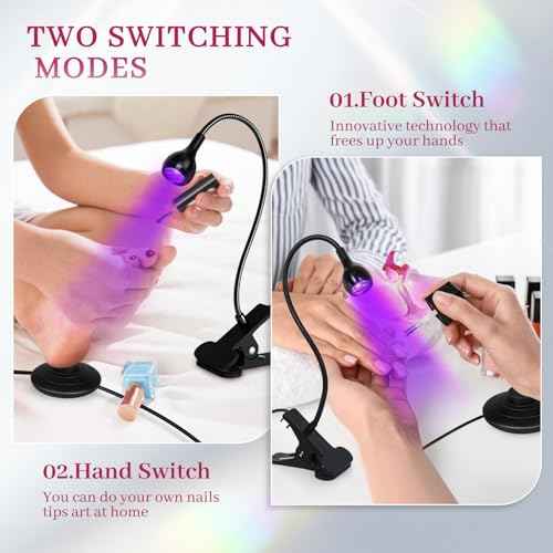 krofaue UV LED Nail Lamp - Quick Dryer Curing Light Foot Control Gooseneck UV Nail Dryers with Gooseneck and Clamp Manicure Salon DIY at Home Beauty Black