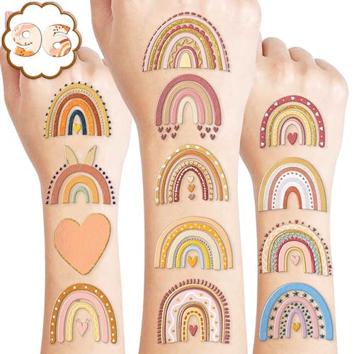 Boho Rainbow Temporary Tattoos 8 Sheets 96 Pack Party Favors