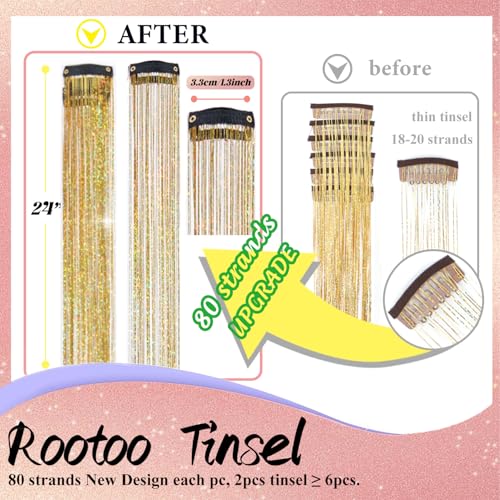 Gold Hair Tinsel Clip-In Extensions, 12 Pcs 24 Inch