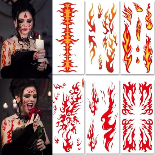 Flame Tattoo Stickers - 6 Sheets Halloween Face Makeup Decals