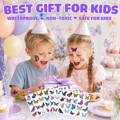 Butterfly Temporary Tattoos for Kids – 96 PCS Pre-Cut