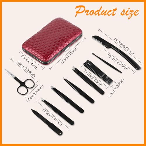 Yougai Maroon 9-Piece Tweezers & Nail Clippers Set with Travel Case - Professional Beauty Tools