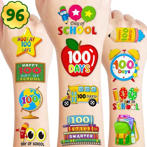 100 Days of School Temporary Tattoos - 96 Piece Set