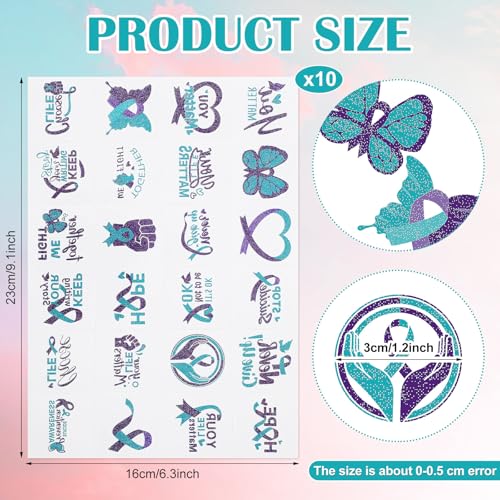 Suicide Prevention Awareness Temporary Tattoos 240pc Glitter Teal