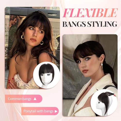 MONIXI Bangs Hair Clip in Bangs, 100% Real Human Hair Clip in Fringe, 3 Secure Clips in Full Fringe French Bangs Natural Thick Volume Fake Bangs for Women Girls Daily Wear