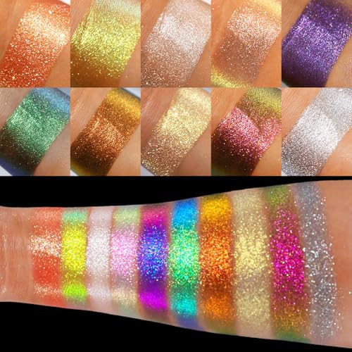 UCANBE Chameleon Multichrome Eyeshadow Palette, 10 Colors Shifting Chromatic Sparkling Metallic Eye Shadow, Multi-Use Blendable Holographic Glitter Shimmer Eye Makeup Palllet (Lunar Mirage)