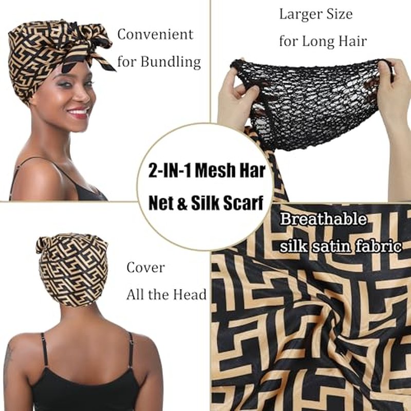 2-in-1 Silk Press Wrap Cap & Hair Net for Curly Hair