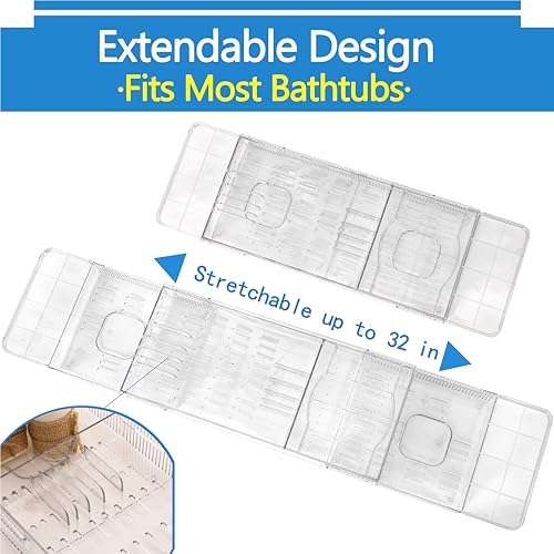 Expandable Bathtub Tray, Clear Anti-Slip Bath Caddy Fits up to 29.5"