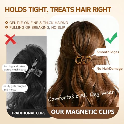 4Pcs Magnetic Hair Clips for Women - Seamless, Crease-Free Hold