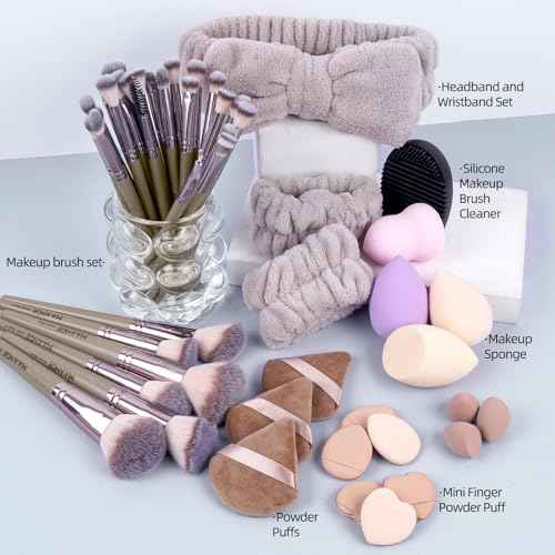 MAANGE Makeup Brushes 51 Pcs Makeup Kit, Multi-functional Makeup Tool Set with Makeup Brush Foundation Brush Make up Brushes Set Bag (Champagne)