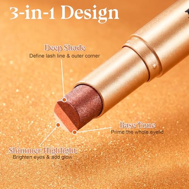 3-Color Shimmer Eyeshadow Stick, Waterproof Cream Makeup (4-Pack)