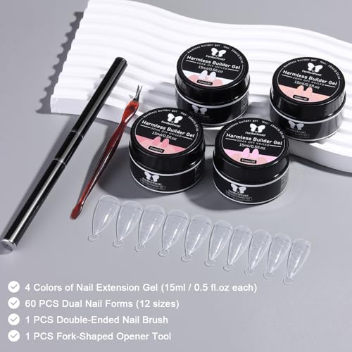 Multicolor Builder Gel Nail Kit with 4 Colors, Nail Forms & Tools