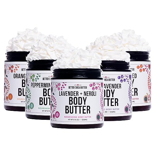 Lavender Body Butter with Shea Butter, Jojoba Oil & Lavender Essential Oil - Natural Lotion for Women, Non-Greasy Moisturizer for Dry Skin, Whipped Body Cream with Lavender Oil for Skin