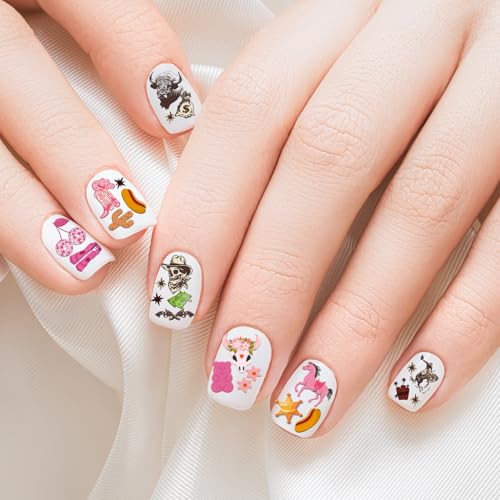 Keluna Western Nail Art Stickers - 6 Sheets Cowboy Cowgirls Nail Sticker, 5D Embossed Western Nail Decals, Retro Self Adhesive Nail Decal for Women Girls DIY Manicure Decoration Accessories