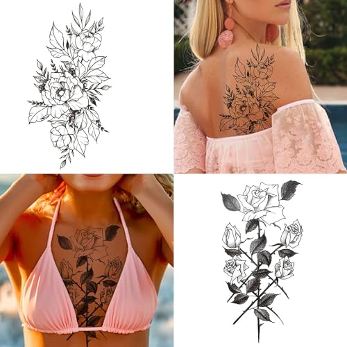Cerlaza Flower Temporary Tattoos for Women, 10 Sheets