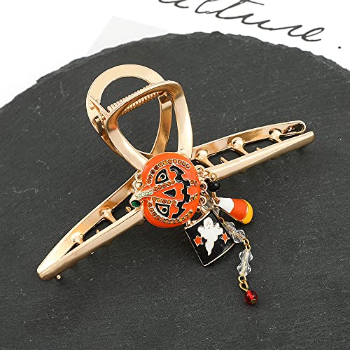 Halloween Hair Clips Pumpkin Bracelet Set - Elegance Tassels Hair Claw Clips for Women Girls Sweet Festival Jewelry Suitable Thick Hair Thin Hair