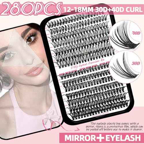 DIY Wispy Lash Extension Kit 580Pcs D Curl 6 styles Individual Lash Clusters Eyelash Extension with Lash Bond and Seal,Quick Glue Remover Tweezers Eyelash Brush Mini Applicator