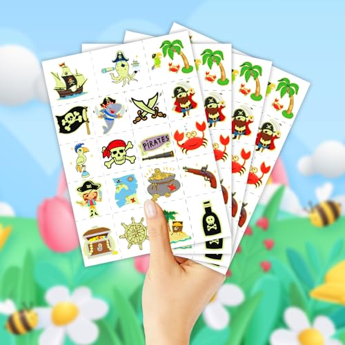 Glow Temporary Tattoos for Kids - Pirate Design Goodie Bag