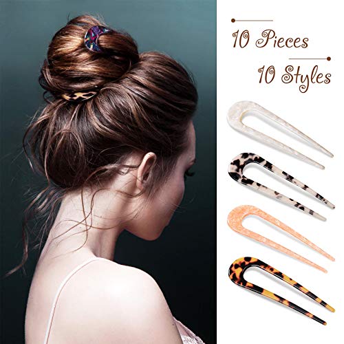 WILLBOND French Hair Pins 10 Pcs - 4 Inch U Shaped Tortoise Shell