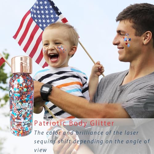 Red White and Blue Body Glitter, Hair Glitter, Red White and Blue Accessories USA Flag Pride Face Glitter, Hair Gel for Independence Day Women Reflective Glitters Makeup Accessories