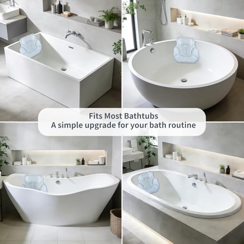 Luxury Bath Pillows for Tub with 4D Mesh Fabric - Thick and Soft Ergonomic Head Neck Back Support, Quick-Drying White Bath Pillows with Anti-Slip Suction Cups, Spa Gift for Adults and Seniors
