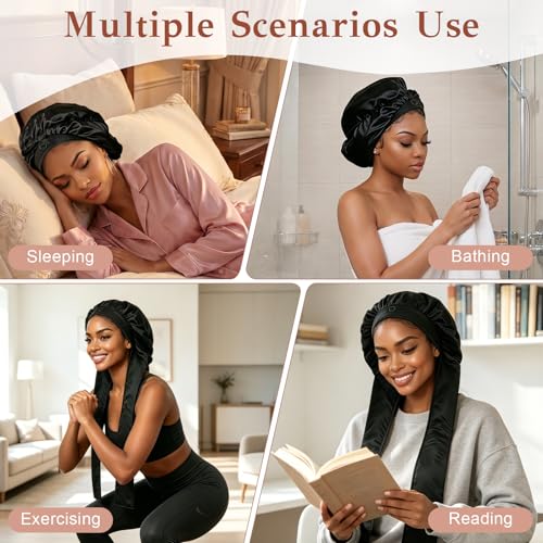 FOWSRHRG Long Sleeping Hair Bonnet for Braids, Curls & Locs, Breathable & No Slip