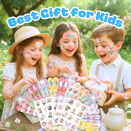 Floral Tea Party Favors Bundle - 48 Tattoos & 24 Slap Bracelets