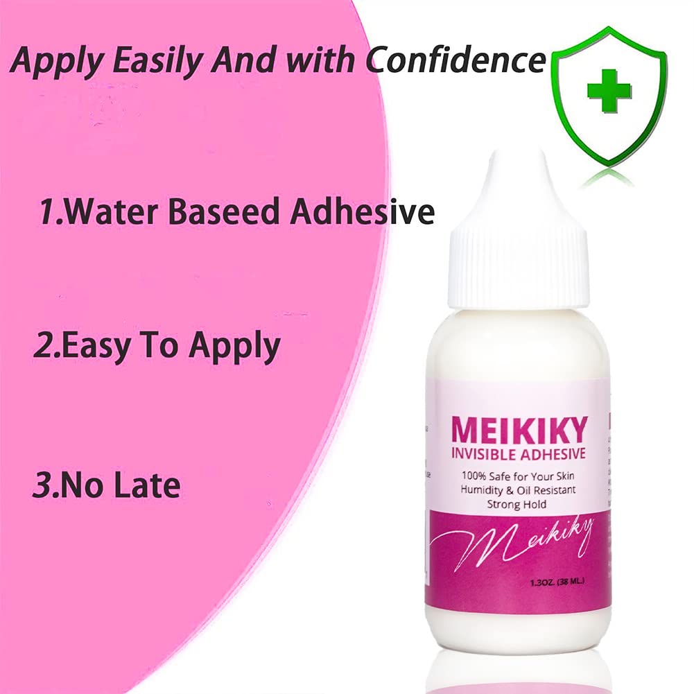 Wig Glue for Front Lace Wig Lace Glue Waterproof Super Hold Meikiky Invisible Adhesive for Wigs and Hair Systems Easy to Apply Fast Drying Strong Hold Perspiration Resistant (1.3oz)