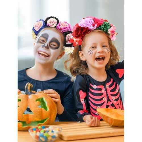 Zeyune Mexican Flower Headband Fiesta Rose Flower Crown Costume Mexican Headpiece for Women Party Cosplay Halloween(Bright Color,8 Pcs)